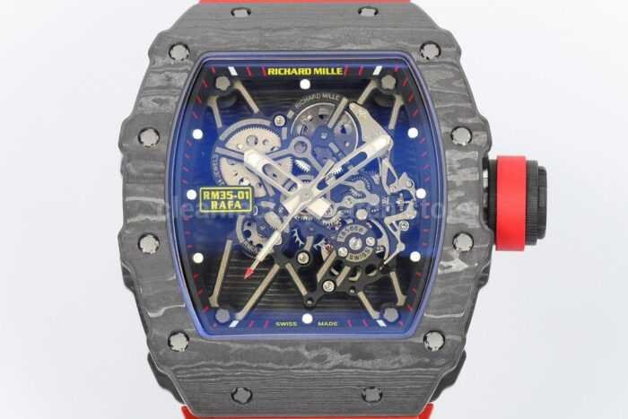 ZF Factory Richard Mille RM 35-01 Rafael Nadal 42mm Black Carbon Fiber Red Rubber Strap Skeletonized Dial - Image 2