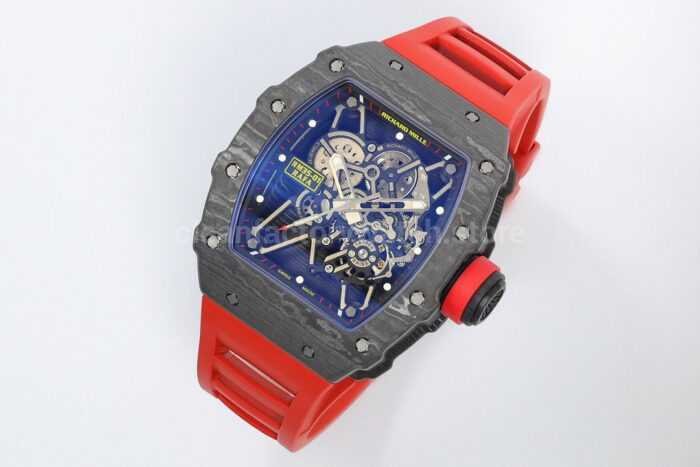 ZF Factory Richard Mille RM 35-01 Rafael Nadal 42mm Black Carbon Fiber Red Rubber Strap Skeletonized Dial - Image 3