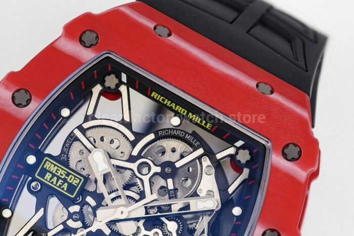 ZF Factory Richard Mille RM 35-02 44.5mm Red Carbon Fiber Black Rubber Strap Black Skeletonized Dial - Image 4