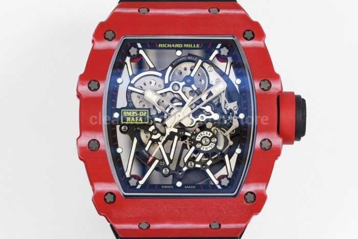 ZF Factory Richard Mille RM 35-02 44.5mm Red Carbon Fiber Black Rubber Strap Black Skeletonized Dial - Image 2