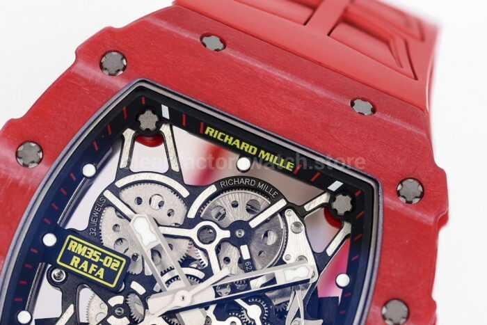 ZF Factory Richard Mille RM 35-02 44.5mm Red Carbon Fiber Red Rubber Strap Black Skeletonized Dial - Image 4