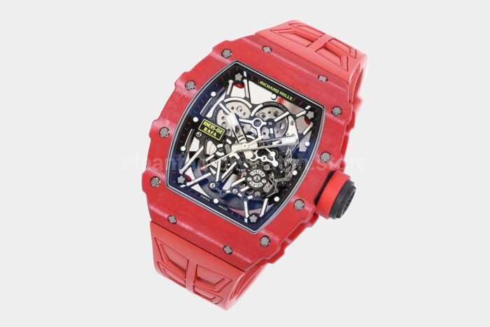 ZF Factory Richard Mille RM 35-02 44.5mm Red Carbon Fiber Red Rubber Strap Black Skeletonized Dial - Image 3