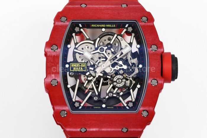 ZF Factory Richard Mille RM 35-02 44.5mm Red Carbon Fiber Red Rubber Strap Black Skeletonized Dial - Image 2