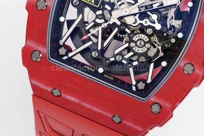 ZF Factory Richard Mille RM 35-02 44.5mm Red Carbon Fiber Red Rubber Strap Black Skeletonized Dial - Image 5