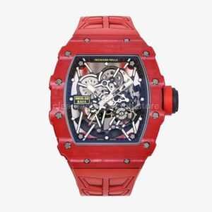 ZF Factory Richard Mille RM 35-02 44.5mm Red Carbon Fiber Red Rubber Strap Black Skeletonized Dial
