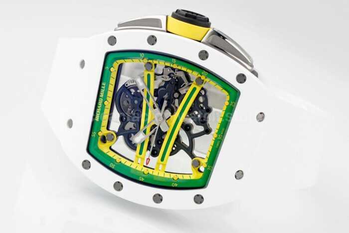 ZF Factory Richard Mille RM 61-01 Yohan Blake 42.7mm White Ceramic White Rubber Strap Skeletonized Green Dial - Image 6