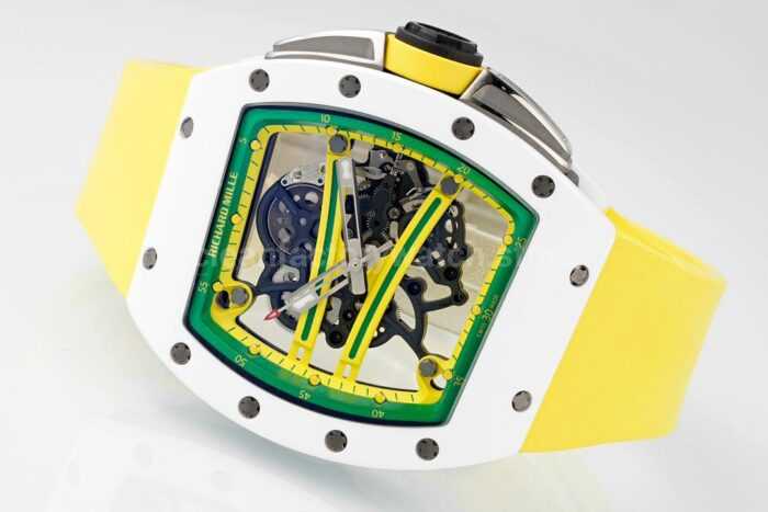 ZF Factory Richard Mille RM 61-01 Yohan Blake 42.7mm White Ceramic Yellow Rubber Strap Skeletonized Green Dial - Image 4
