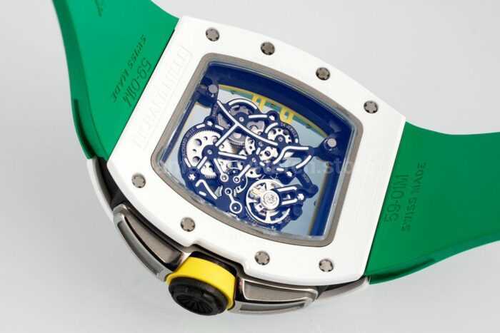 ZF Factory Richard Mille RM 61-01 Yohan Blake 42.7mm White Ceramic Green Rubber Strap Skeletonized Green Dial - Image 8