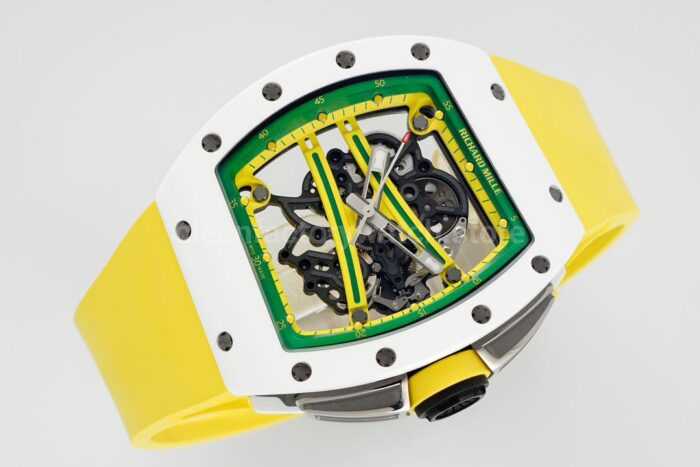 ZF Factory Richard Mille RM 61-01 Yohan Blake 42.7mm White Ceramic Yellow Rubber Strap Skeletonized Green Dial - Image 5
