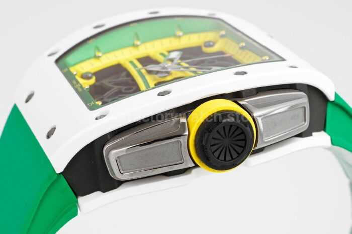 ZF Factory Richard Mille RM 61-01 Yohan Blake 42.7mm White Ceramic Green Rubber Strap Skeletonized Green Dial - Image 7