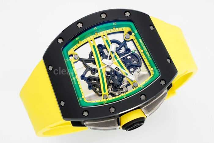 ZF Factory Richard Mille RM 61-01 Yohan Blake 42.7mm Black Ceramic Yellow Rubber Strap Skeletonized Green Dial - Image 4