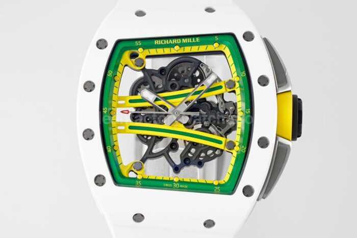 ZF Factory Richard Mille RM 61-01 Yohan Blake 42.7mm White Ceramic White Rubber Strap Skeletonized Green Dial - Image 2