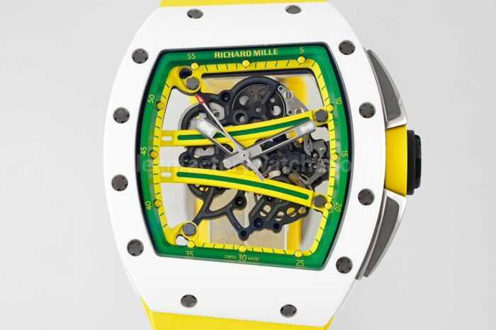 ZF Factory Richard Mille RM 61-01 Yohan Blake 42.7mm White Ceramic Yellow Rubber Strap Skeletonized Green Dial - Image 2