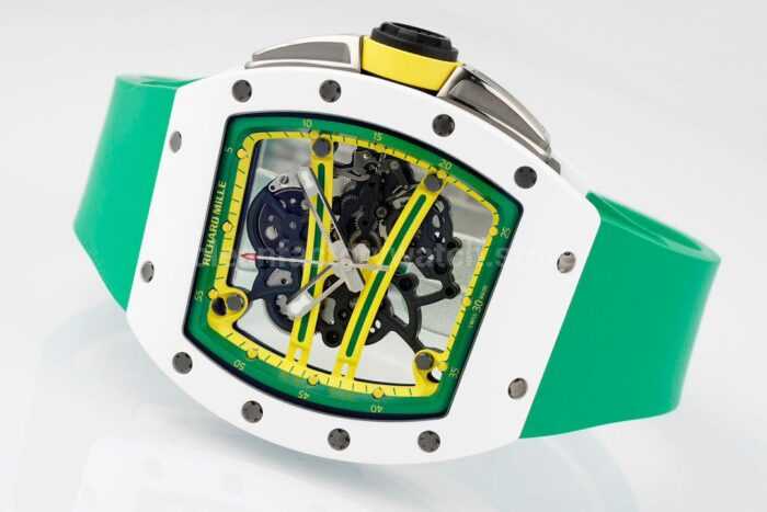 ZF Factory Richard Mille RM 61-01 Yohan Blake 42.7mm White Ceramic Green Rubber Strap Skeletonized Green Dial - Image 6