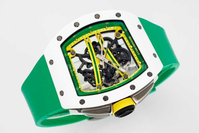 ZF Factory Richard Mille RM 61-01 Yohan Blake 42.7mm White Ceramic Green Rubber Strap Skeletonized Green Dial - Image 4