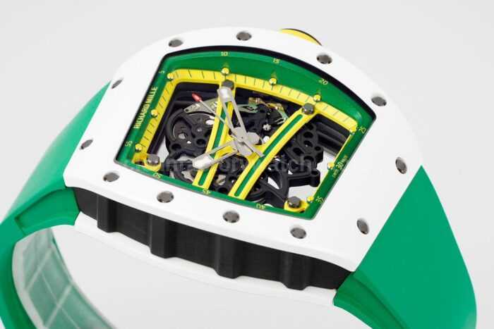 ZF Factory Richard Mille RM 61-01 Yohan Blake 42.7mm White Ceramic Green Rubber Strap Skeletonized Green Dial - Image 5