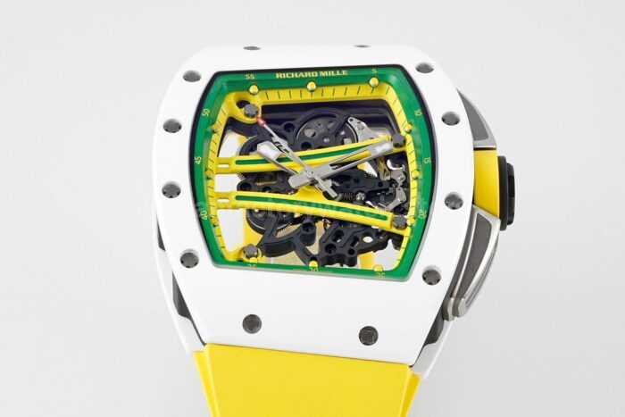 ZF Factory Richard Mille RM 61-01 Yohan Blake 42.7mm White Ceramic Yellow Rubber Strap Skeletonized Green Dial - Image 3