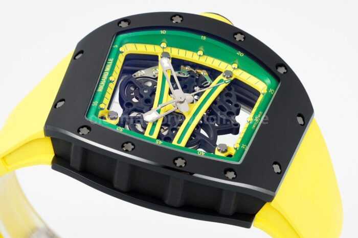 ZF Factory Richard Mille RM 61-01 Yohan Blake 42.7mm Black Ceramic Yellow Rubber Strap Skeletonized Green Dial - Image 5