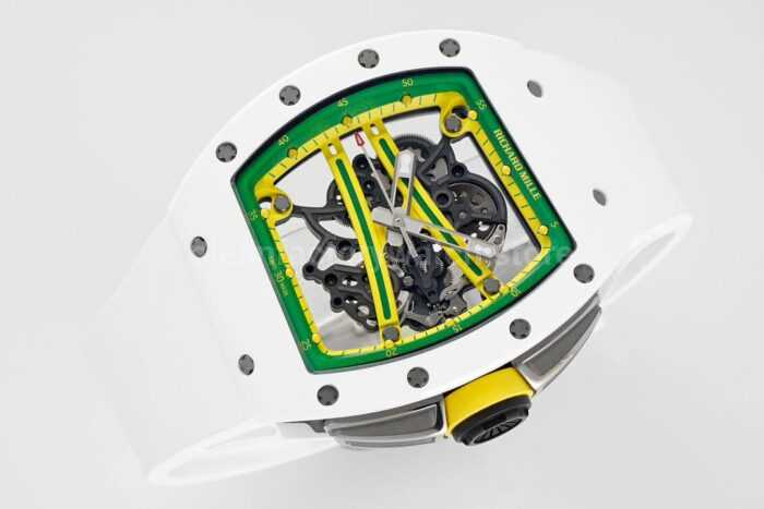 ZF Factory Richard Mille RM 61-01 Yohan Blake 42.7mm White Ceramic White Rubber Strap Skeletonized Green Dial - Image 5