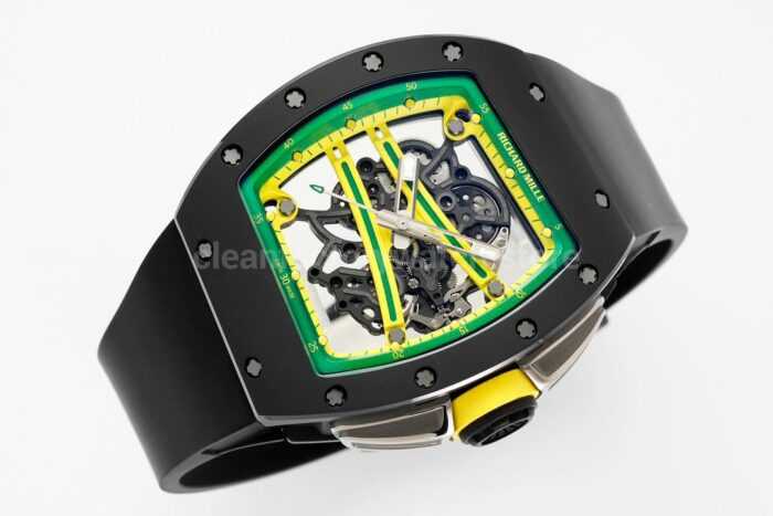 ZF Factory Richard Mille RM 61-01 Yohan Blake 42.7mm Black Ceramic Black Rubber Strap Skeletonized Green Dial - Image 5