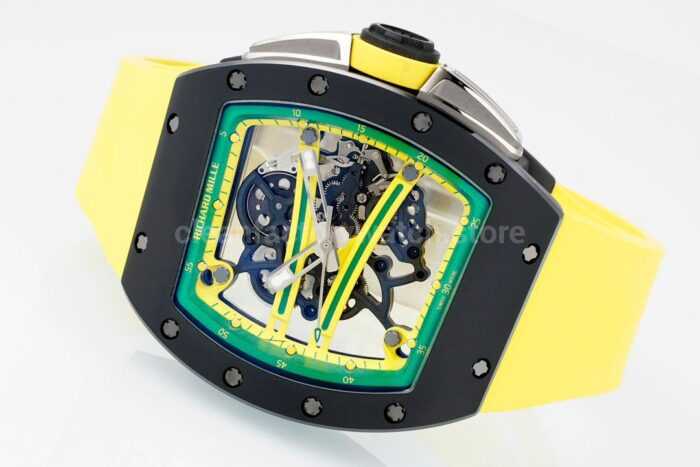 ZF Factory Richard Mille RM 61-01 Yohan Blake 42.7mm Black Ceramic Yellow Rubber Strap Skeletonized Green Dial - Image 6