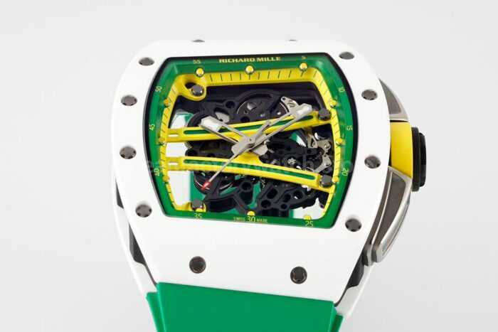 ZF Factory Richard Mille RM 61-01 Yohan Blake 42.7mm White Ceramic Green Rubber Strap Skeletonized Green Dial - Image 3
