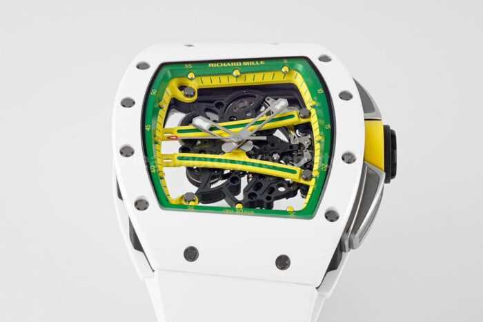 ZF Factory Richard Mille RM 61-01 Yohan Blake 42.7mm White Ceramic White Rubber Strap Skeletonized Green Dial - Image 3