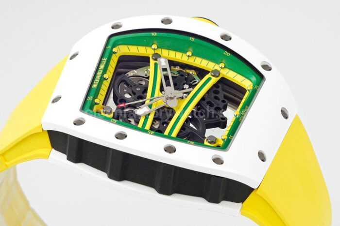 ZF Factory Richard Mille RM 61-01 Yohan Blake 42.7mm White Ceramic Yellow Rubber Strap Skeletonized Green Dial - Image 6