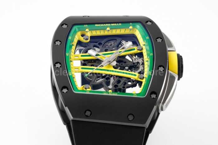 ZF Factory Richard Mille RM 61-01 Yohan Blake 42.7mm Black Ceramic Black Rubber Strap Skeletonized Green Dial - Image 3