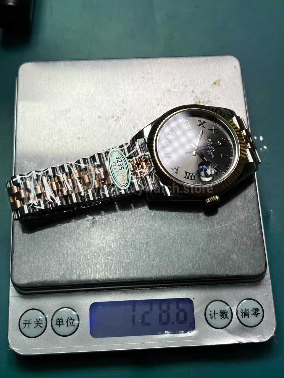 Clean Factory Rolex Datejust 126331-0016 41mm Pre-Shipment QC Review 3 Clean Factory Rolex Datejust 126331 0016 128.6g Weight Measurement