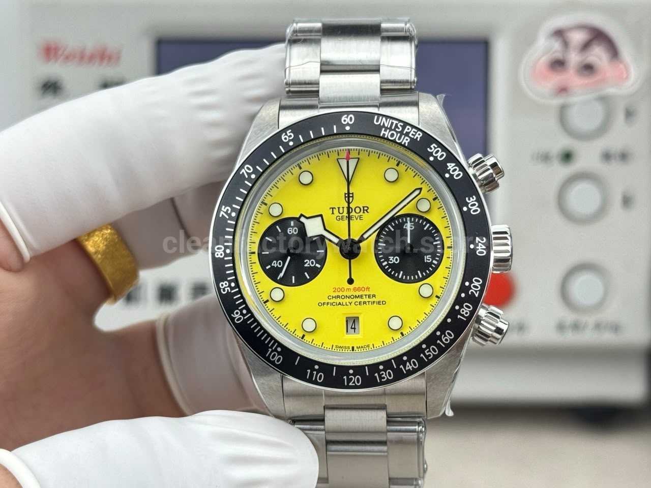3C Factory Tudor Black Bay Chrono M79310N-0001 yellow dial steel chronograph watch