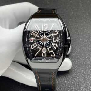 ABF Factory Franck Muller Vanguard V45 44mm Black Ceramic Leather Strap White Arabic Numerals Black Dial
