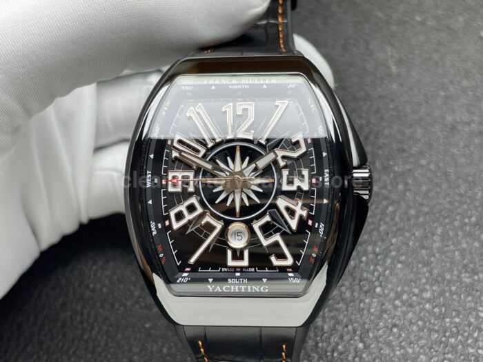 ABF Factory Franck Muller Vanguard V45 44mm Black Ceramic Leather Strap White Arabic Numerals Black Dial - Image 4