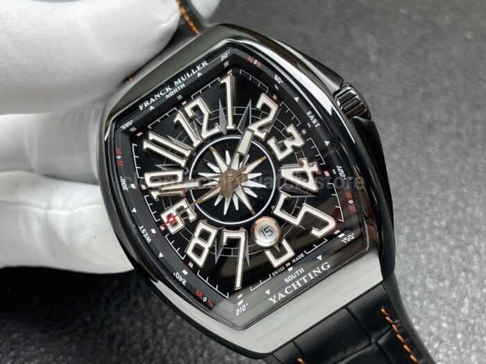 ABF Factory Franck Muller Vanguard V45 44mm Black Ceramic Leather Strap White Arabic Numerals Black Dial - Image 2