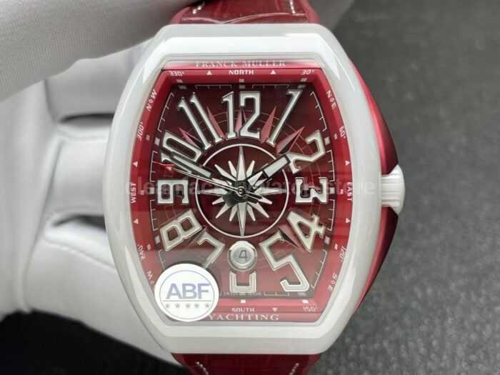 ABF Factory Franck Muller Vanguard V45 44mm White Ceramic Red Leather Strap Red Dial - Image 4