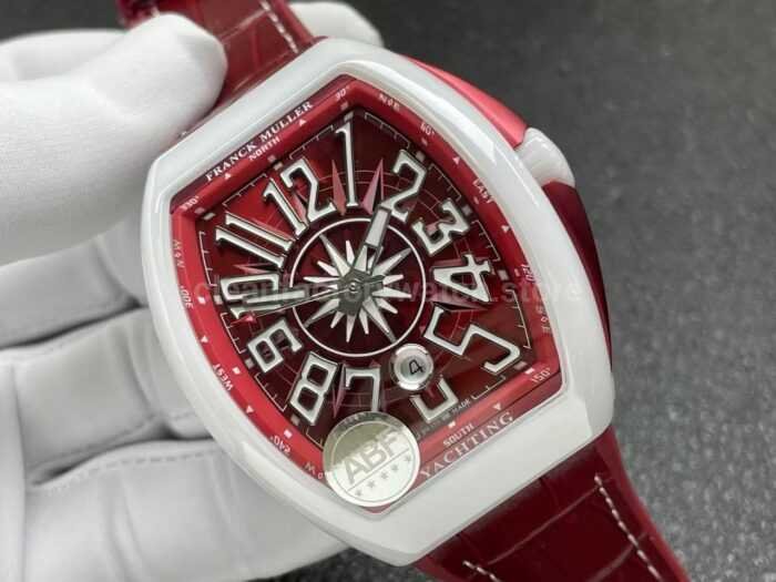 ABF Factory Franck Muller Vanguard V45 44mm White Ceramic Red Leather Strap Red Dial - Image 2