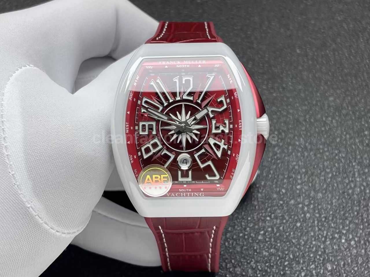 ABF Factory Franck Muller Vanguard V45 44mm White Ceramic Red Leather Strap Red Dial (8) ABF Factory Franck Muller Vanguard V45 44mm White Ceramic Red Leather Strap Red Dial - Image 1