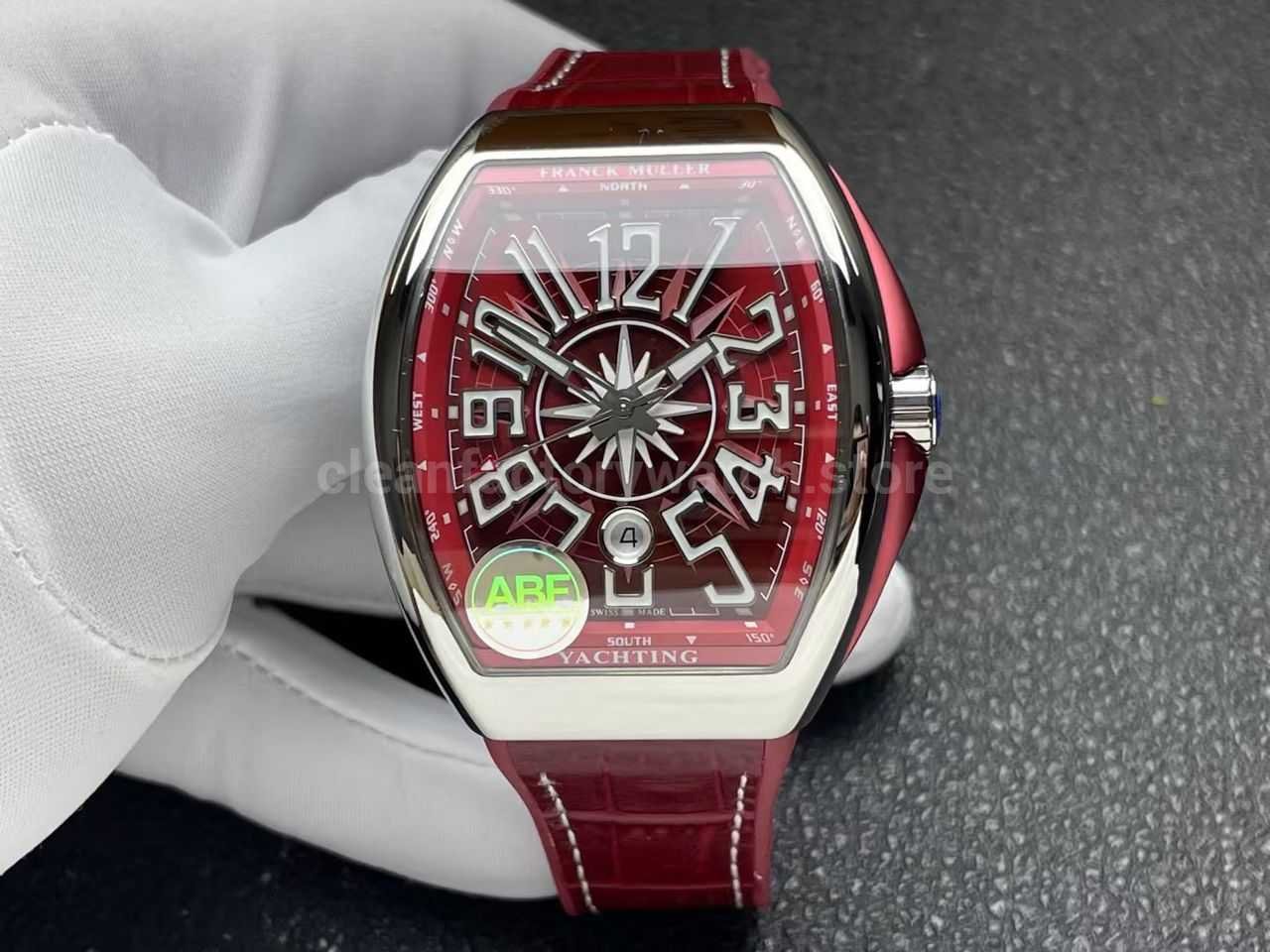 ABF Factory Franck Muller Vanguard  V45 SC DT YACHTING AC B0 44mm Steel Leather Strap White Arabic Numerals Red Dial