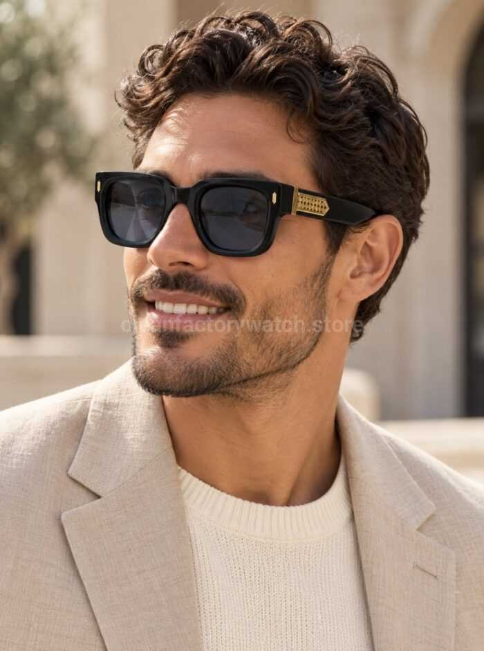 Amiri Mulholland Square Sunglasses | Black Frame with Blue-Grey Lenses - Image 2