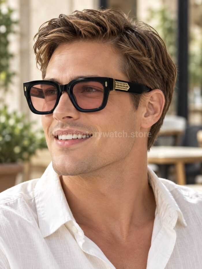Amiri Mulholland Square Sunglasses | Black Frame with Rose-Tinted Lenses - Image 2