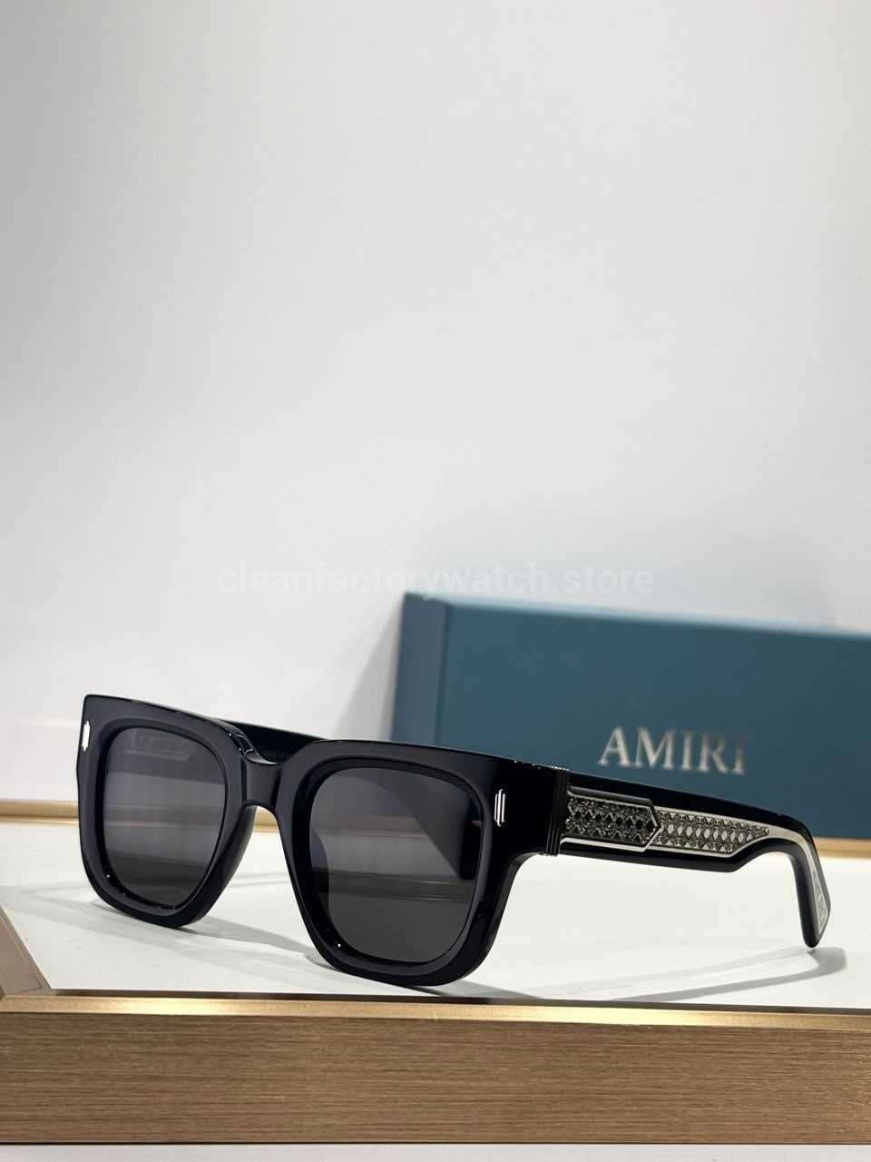 Amiri Mulholland Square Sunglasses | Black Frame with Silver-Tone Details and Grey Lenses