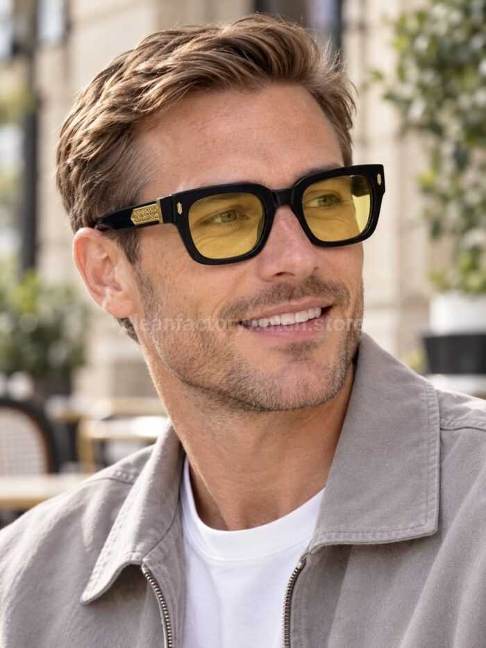 Amiri Mulholland Square Sunglasses | Black Frame with Yellow-Tinted Lenses - Image 2