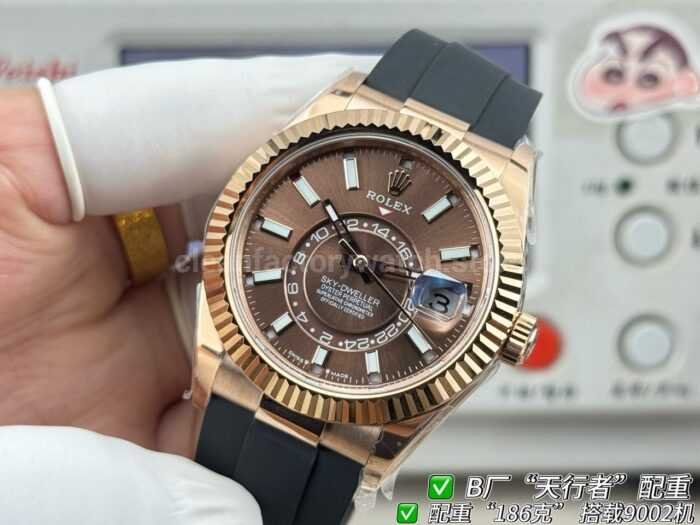 B Factory Rolex Sky-Dweller 336235-0002 42mm Rose Gold Oysterflex Brown Dial - Image 3