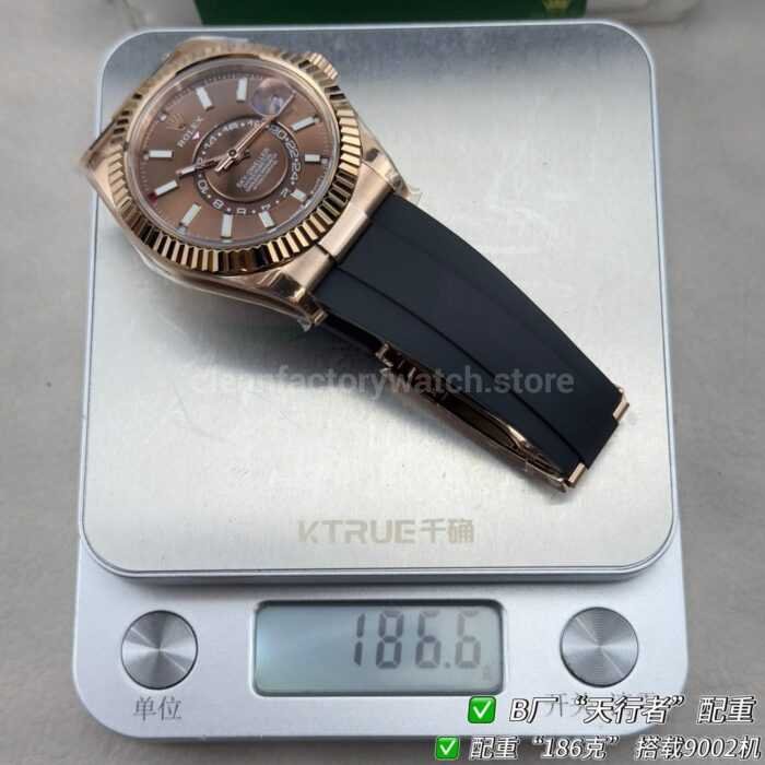B Factory Rolex Sky-Dweller 336235-0002 42mm Rose Gold Oysterflex Brown Dial - Image 10