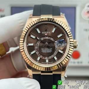 B Factory Rolex Sky-Dweller 336235-0002 42mm Rose Gold Oysterflex Brown Dial