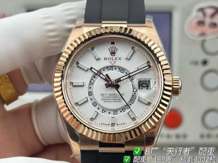 B Factory Rolex Sky-Dweller 336235-0003 42mm Rose Gold Oysterflex White Dial - Image 3