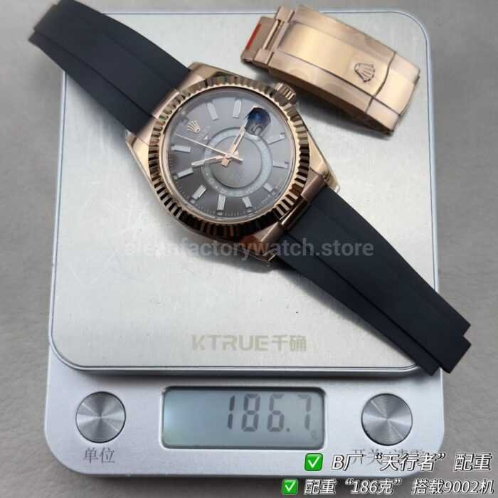 B Factory Rolex Sky-Dweller 336235-0008 42mm Rose Gold Oysterflex Grey Dial - Image 11