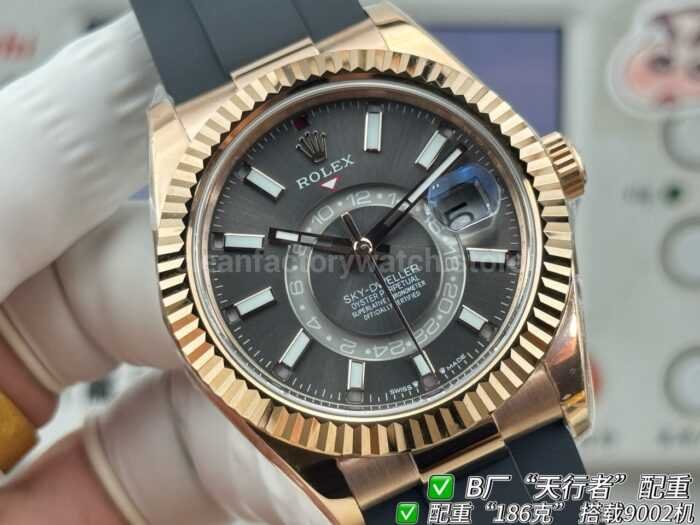 B Factory Rolex Sky-Dweller 336235-0008 42mm Rose Gold Oysterflex Grey Dial - Image 4
