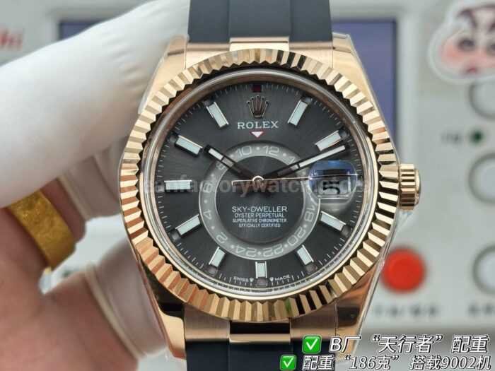 B Factory Rolex Sky-Dweller 336235-0008 42mm Rose Gold Oysterflex Grey Dial - Image 5