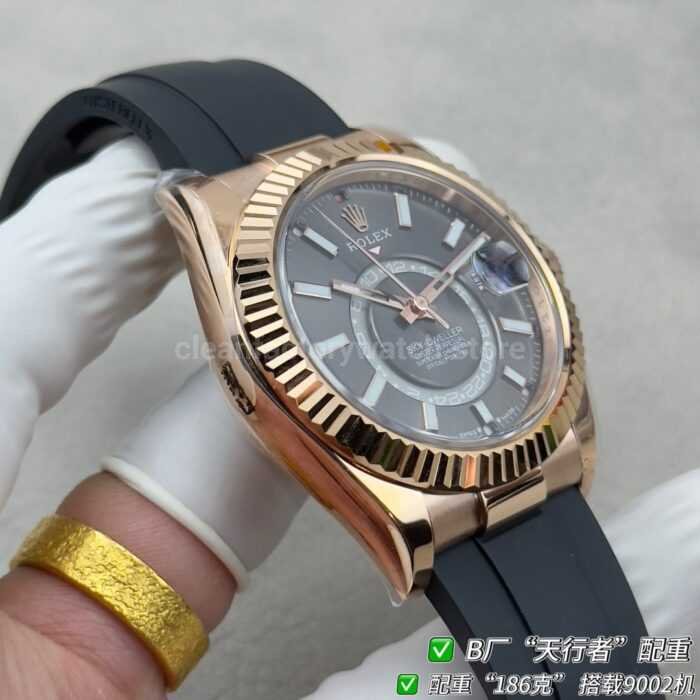B Factory Rolex Sky-Dweller 336235-0008 42mm Rose Gold Oysterflex Grey Dial - Image 6